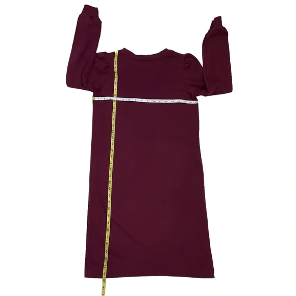 Boden Women’s Puff Sleeve Sweatshirt Dress - Burgundy Long Sleeve Stretc… - Picture 16 of 16